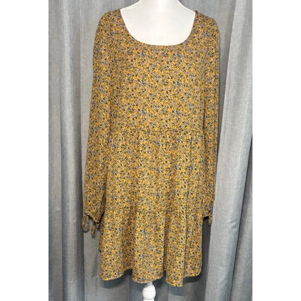 Wild Fable NWT Babydoll Tiered Dress Ditsy Floral Mustard Yellow Medium